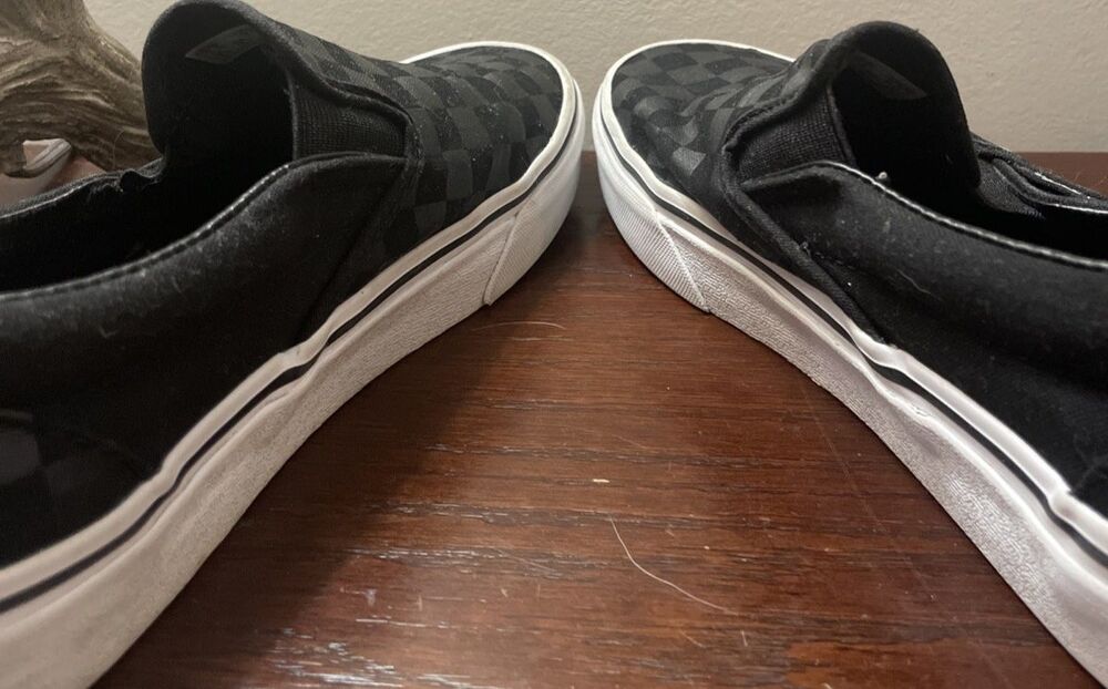 VANS Rare Slip On Gray Black Checkerboard Racing Flag Womens 9 Canvas Shoes - Picture 9 of 11